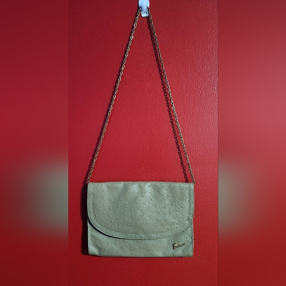 Vintage Bueno Grey Faux Ostrich Leather Clutch